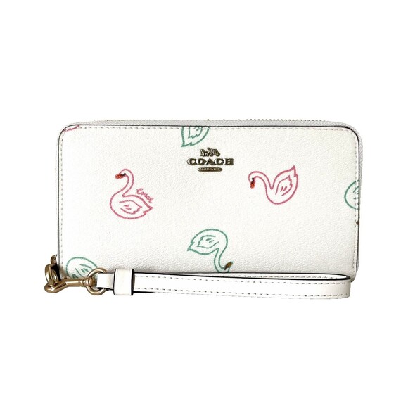 New Coach C8384 Long Zip Around Wallet with Swan Print Chalk Multi - Picture 1 of 5